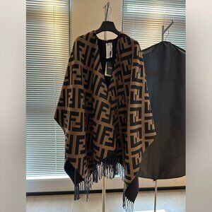 Fendi FF Reversible Wool Cape Shawl Wrap